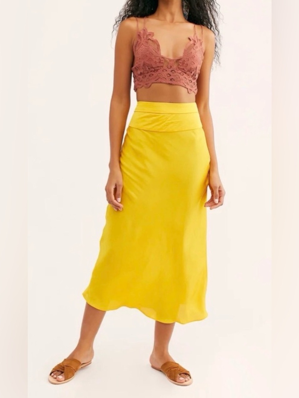 Free People golden Yellow Midi Slip Skirt